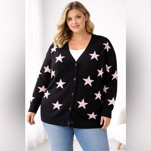 Stylish Black Cardigan with Pink Stars